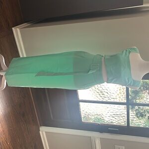 Elagia Tiffany inspired color crop top and belted skirt.